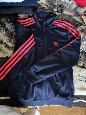 adidas Navy Jacket with Pink Stripe Accents